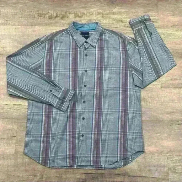 Tommy Bahama Long Sleeve Mens Button Down Shirt Cotton Silk Blend Blue Plaid XL - Picture 1 of 15